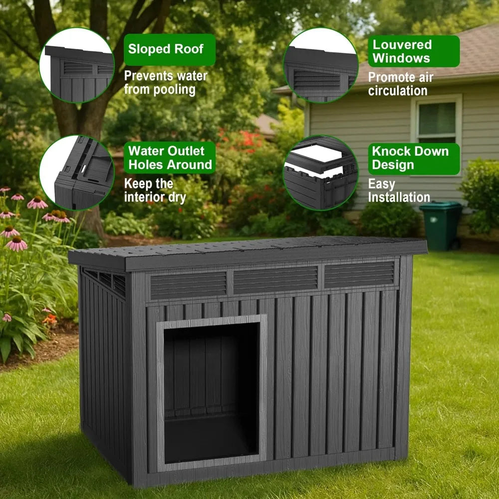 All Weather Resin Dog House Outdoor Kennel Backyard Farm Pasture