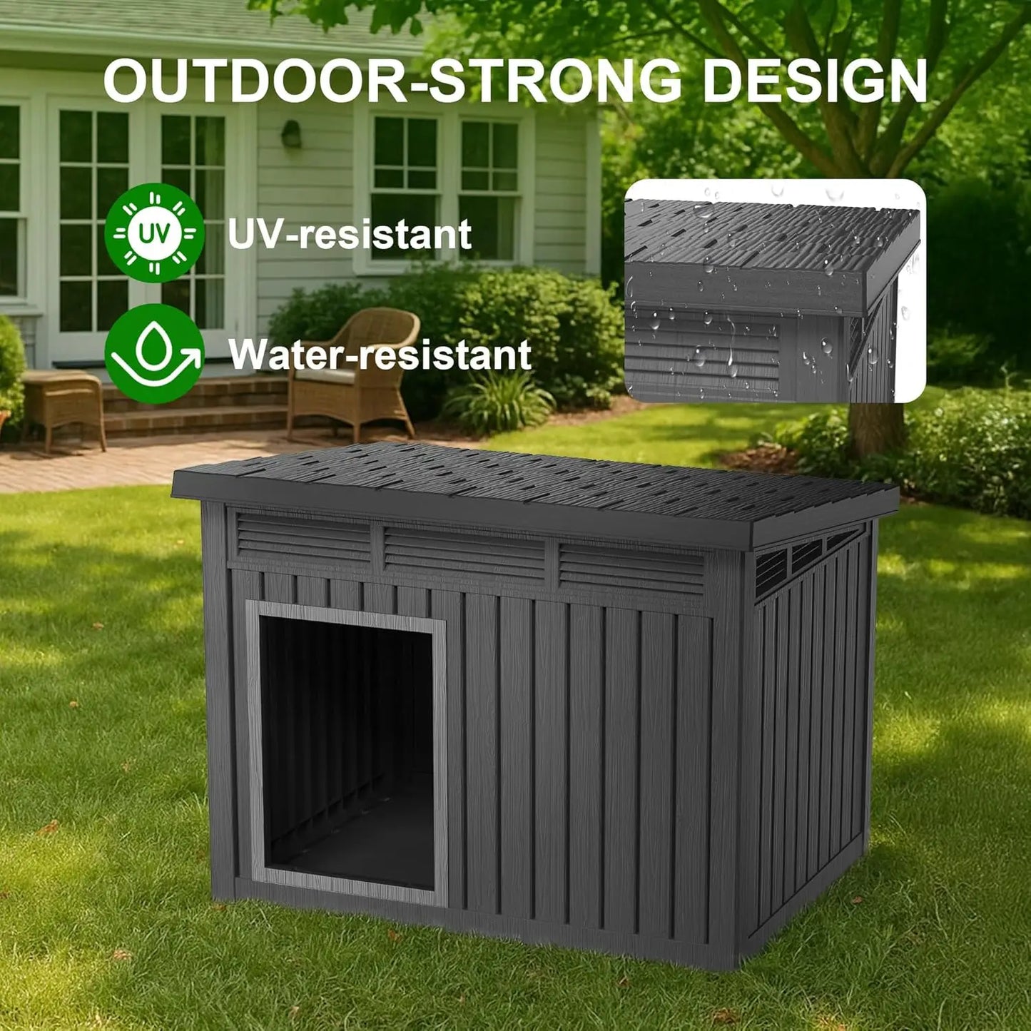 All Weather Resin Dog House Outdoor Kennel Backyard Farm Pasture