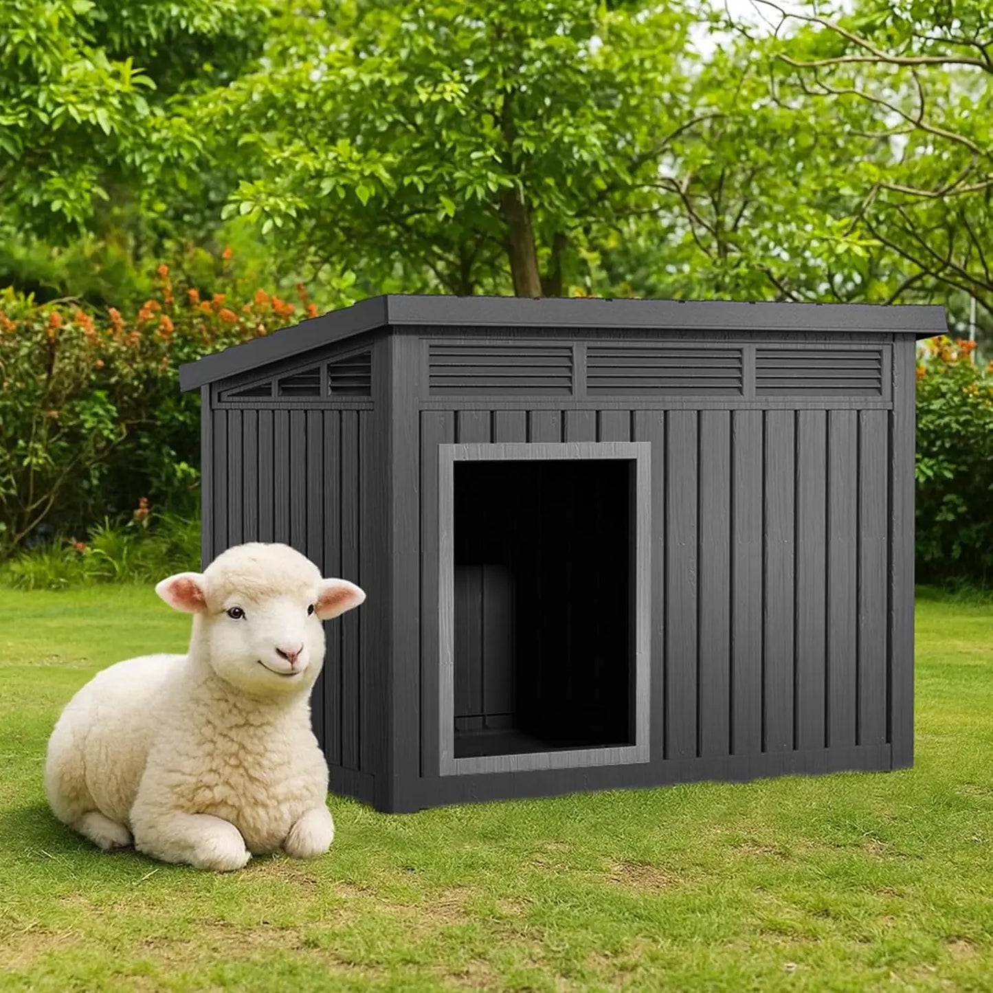 All Weather Resin Dog House Outdoor Kennel Backyard Farm Pasture