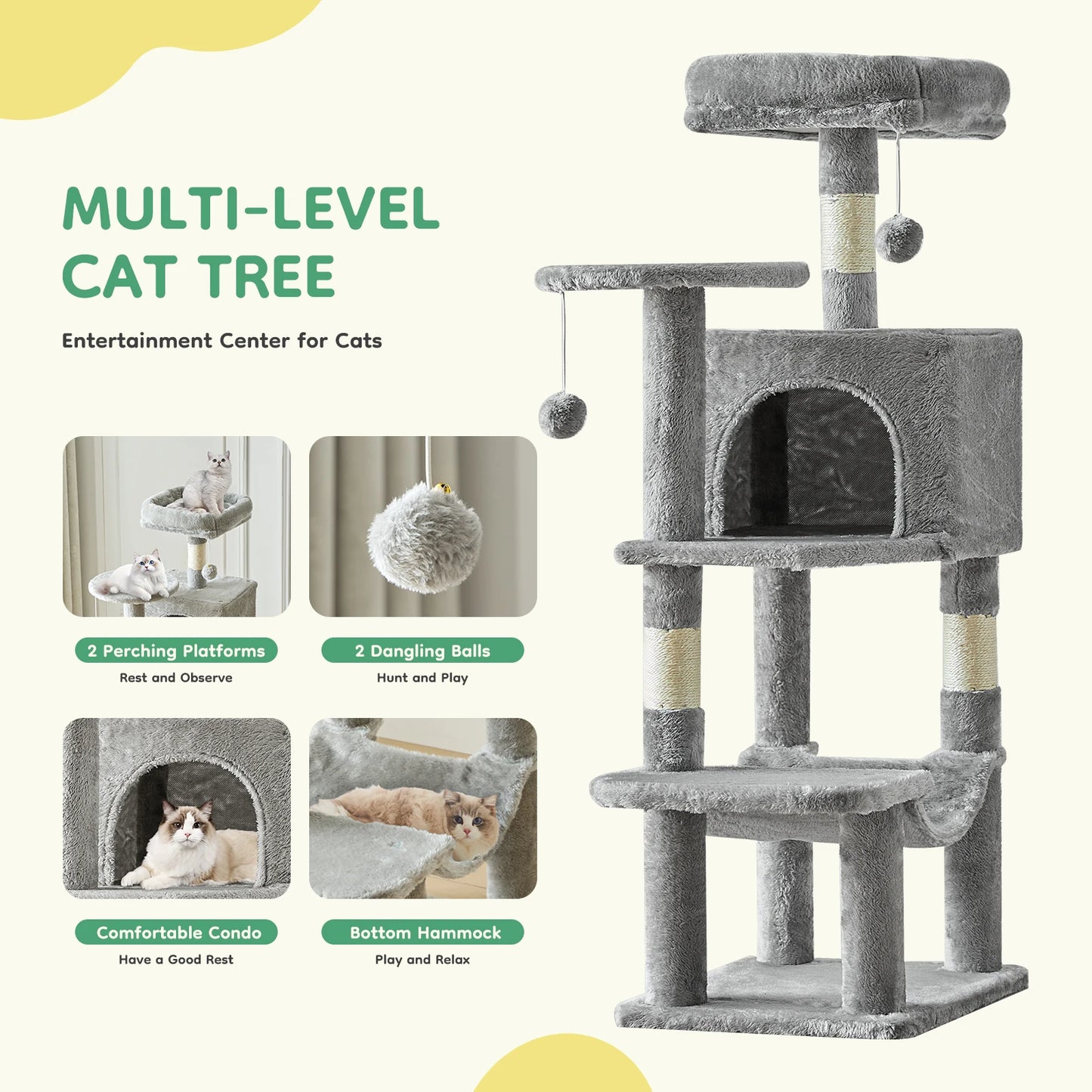 JHK Four Tier Cat Tree Indoor Multi Cat Climbing Tower