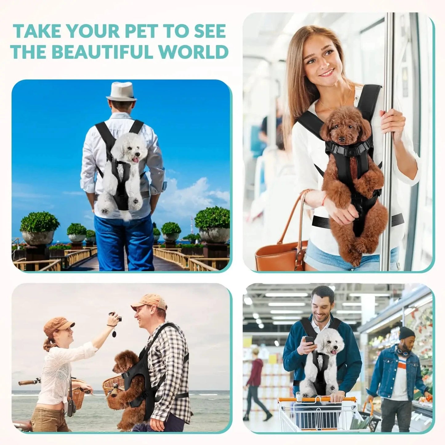 Nylon Dog Carrier Backpack With Thickened Sponge Front Hands Free Outdoor