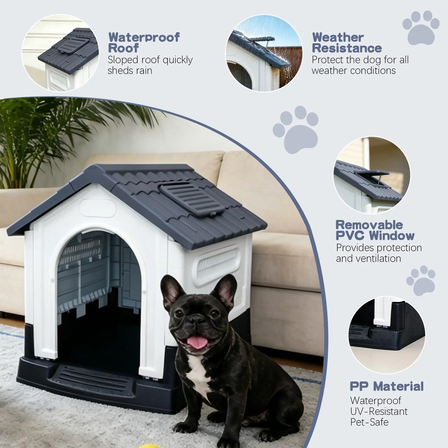 DishyKooker Waterproof Outdoor Dog House With Ventilation Openable Roof