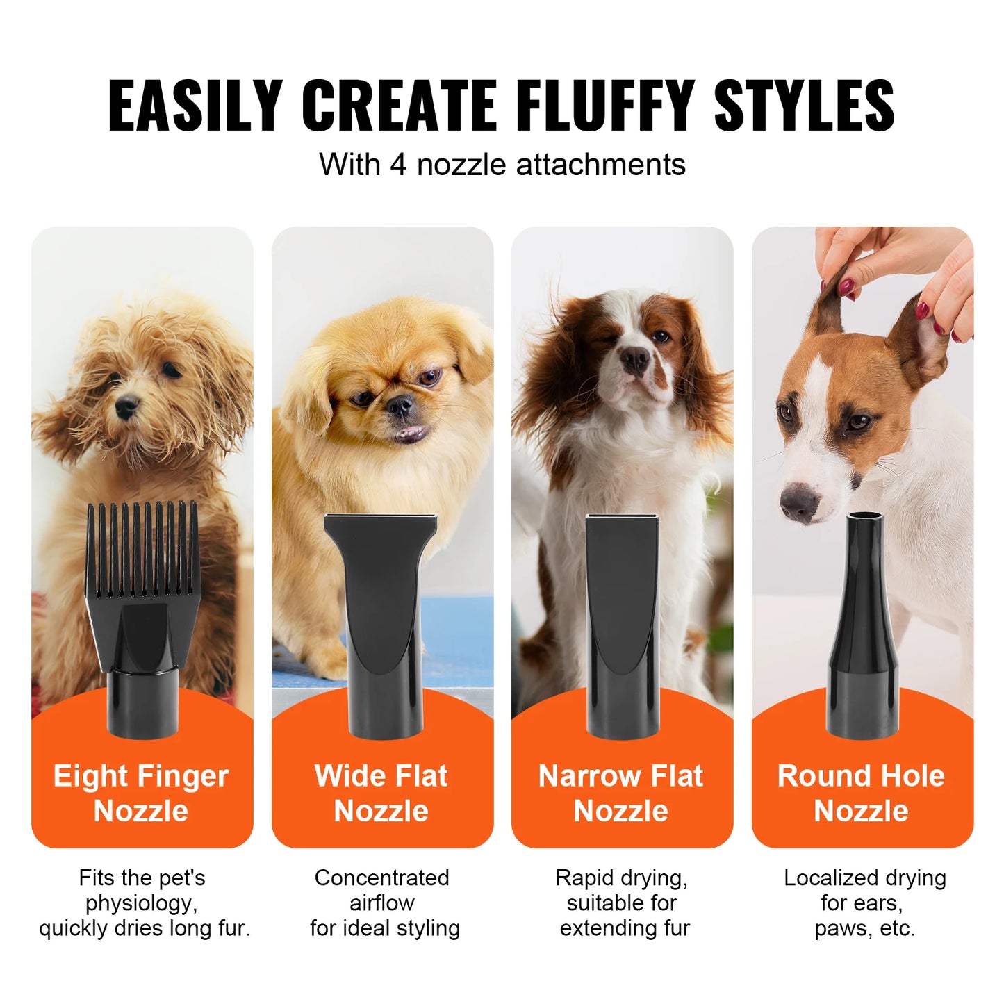 SucceBuy 2000W Dog Hair Dryer With Adjustable Speed Nozzles