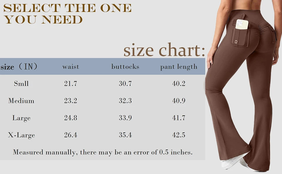 Women's Yoga Flare Trousers High-Waisted Tummy-Control Wide-Leg Pockets