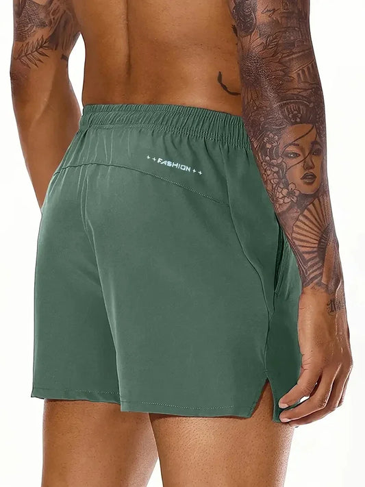 Men's Beach Shorts Elastic Waist Pockets Polyester Casual