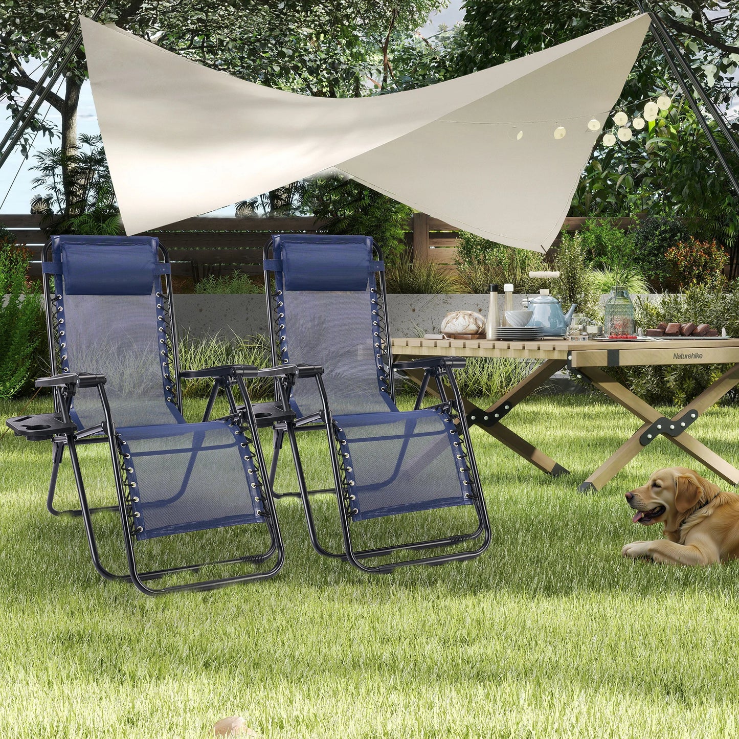 JHK Portable Zero Gravity Recliner Chairs Set of 2 With Cup Holder Trays