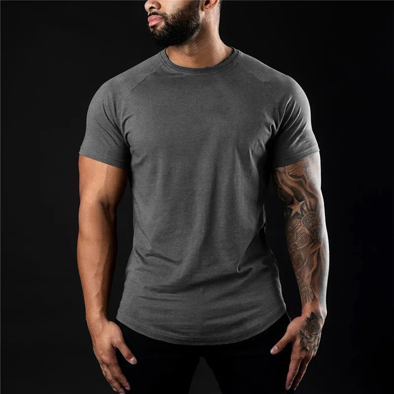 Plain Gym T Shirt For Men Cotton O Neck Short Sleeve Workout Tee
