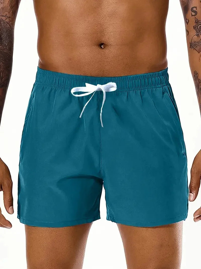 Men's Beach Shorts Elastic Waist Pockets Polyester Casual