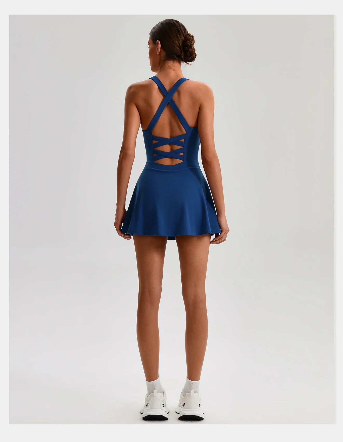 Women's Tennis Skirt Set With Pocket Culottes Crossed Back Gym Bra