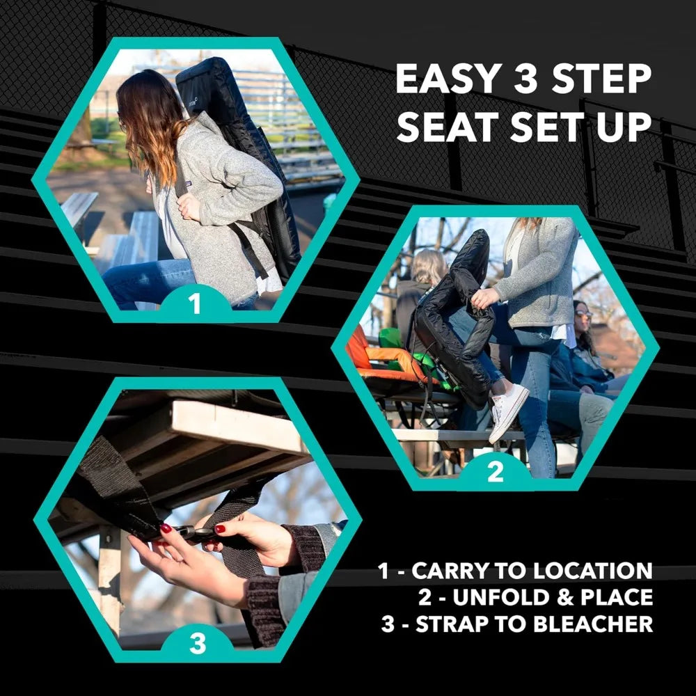 Foldable Stadium Seats 2 Pack With Back Support Waterproof Bleacher Chairs