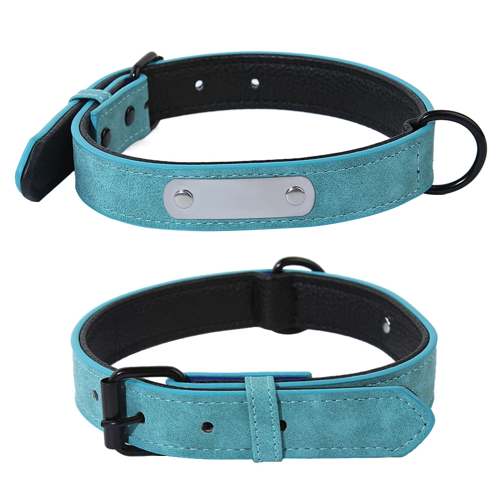 zPetsDating Leather Dog Collar And Leash Set Personalized