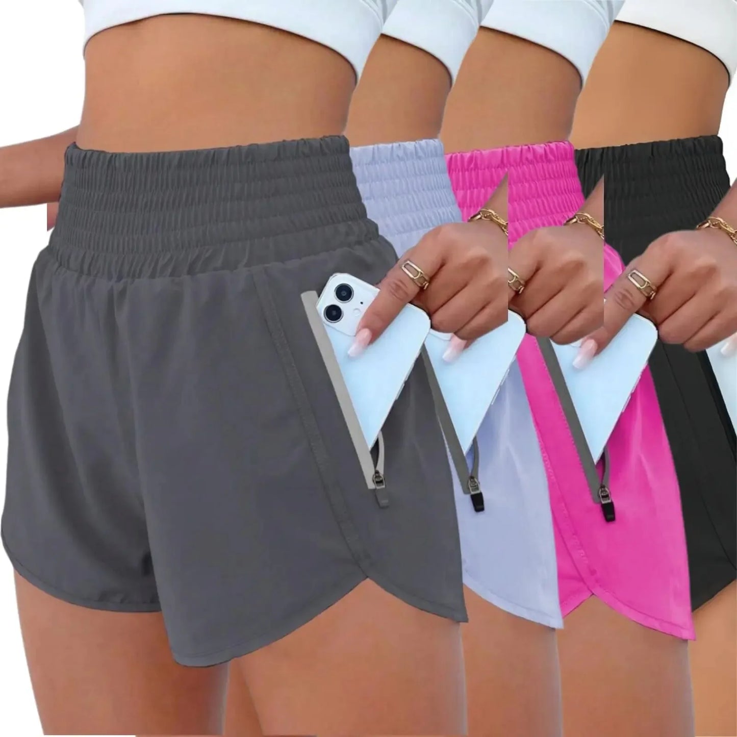 Womens High Waisted Yoga Shorts Built In Lining With Pockets
