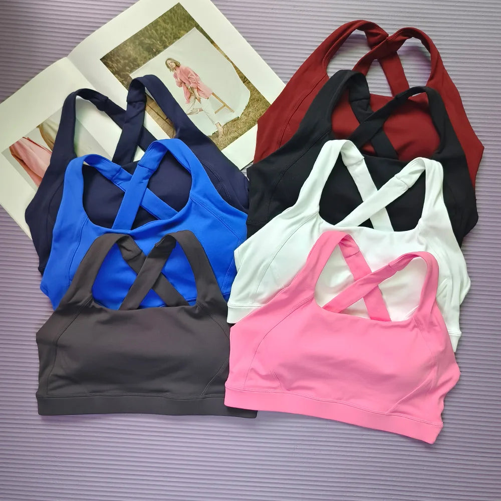 Cross Back Sports Bra Quick Dry Shock Absorbing For Yoga Running Fitness
