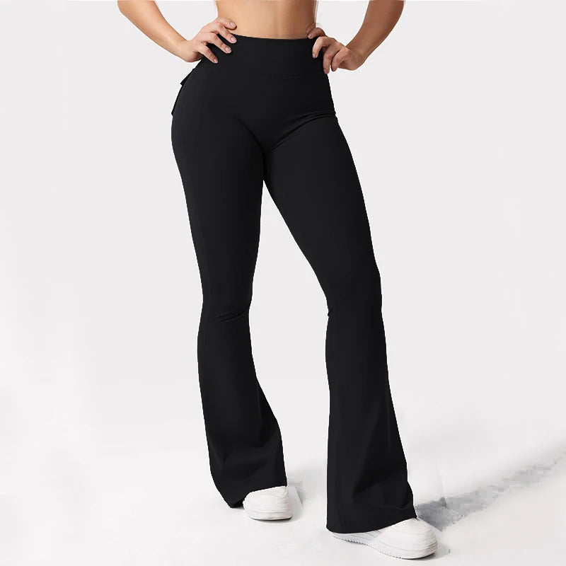 Women's Yoga Flare Trousers High Waist Pockets Wide Leg