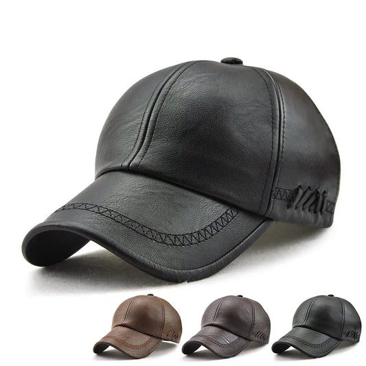 Unisex PU Leather Baseball Cap Outdoor Adjustable Sun Hat