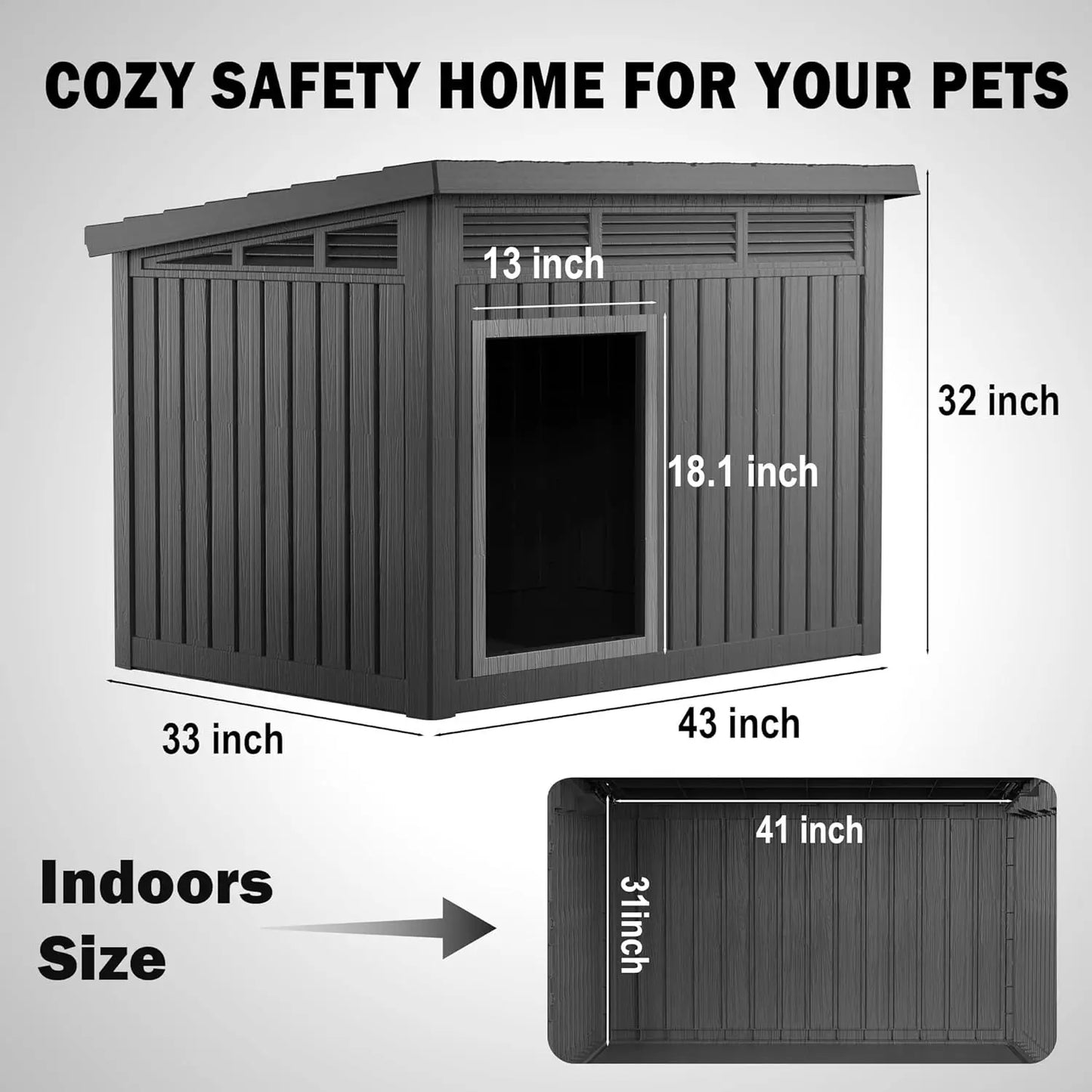 All Weather Resin Dog House Outdoor Kennel Backyard Farm Pasture