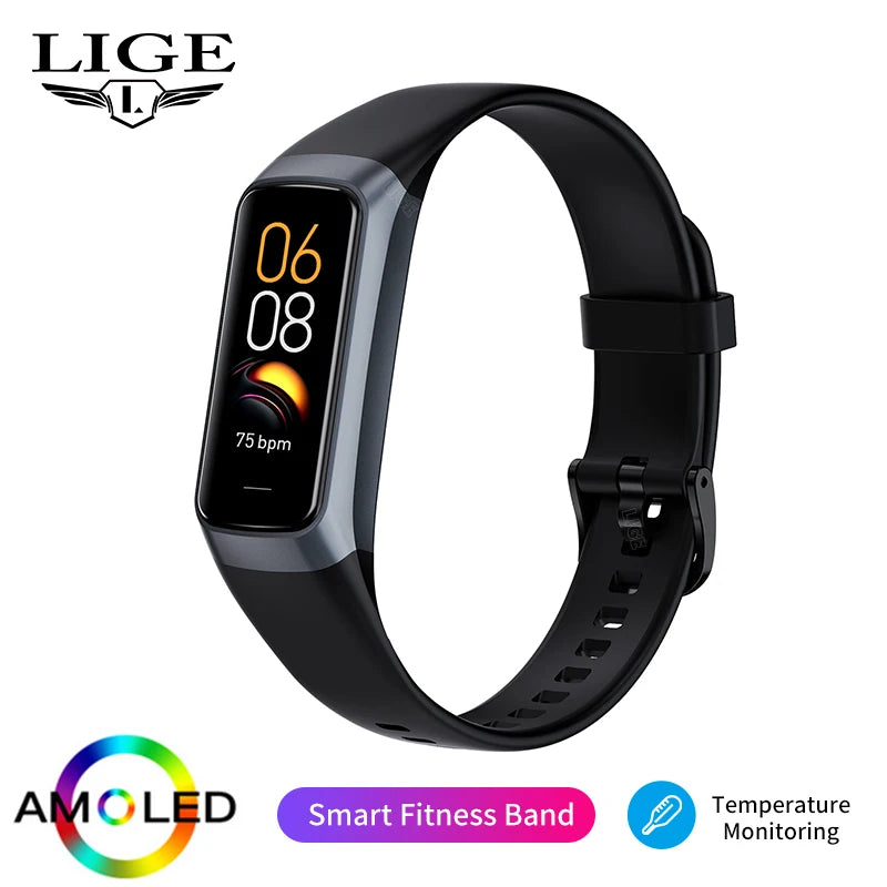 LIGE Amoled Smart Watch Men Women Heart Rate Waterproof Tracker
