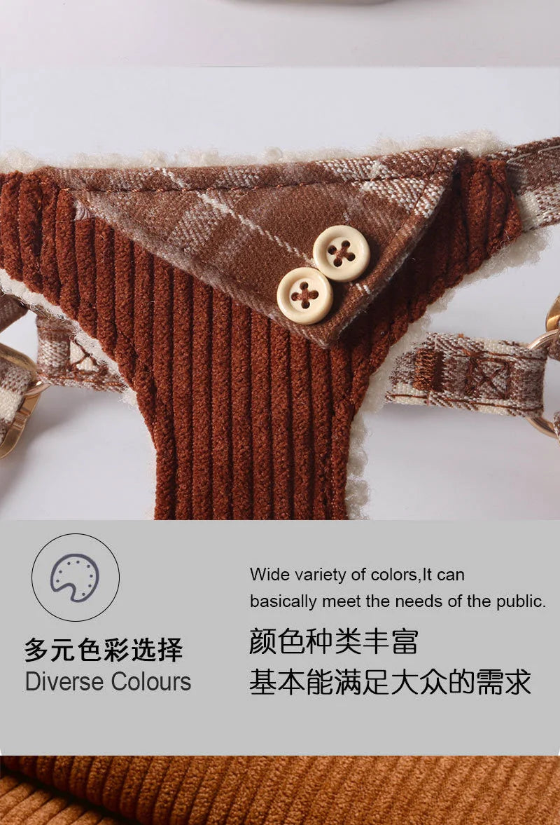 Aminger Corduroy Dog Harness Vest Style Adjustable Leash