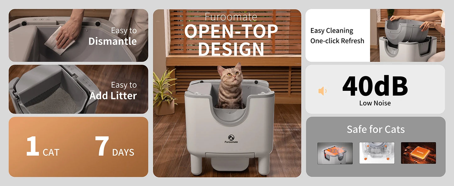 Furoomate F6 Self Cleaning Litter Box Open Top Odor Control