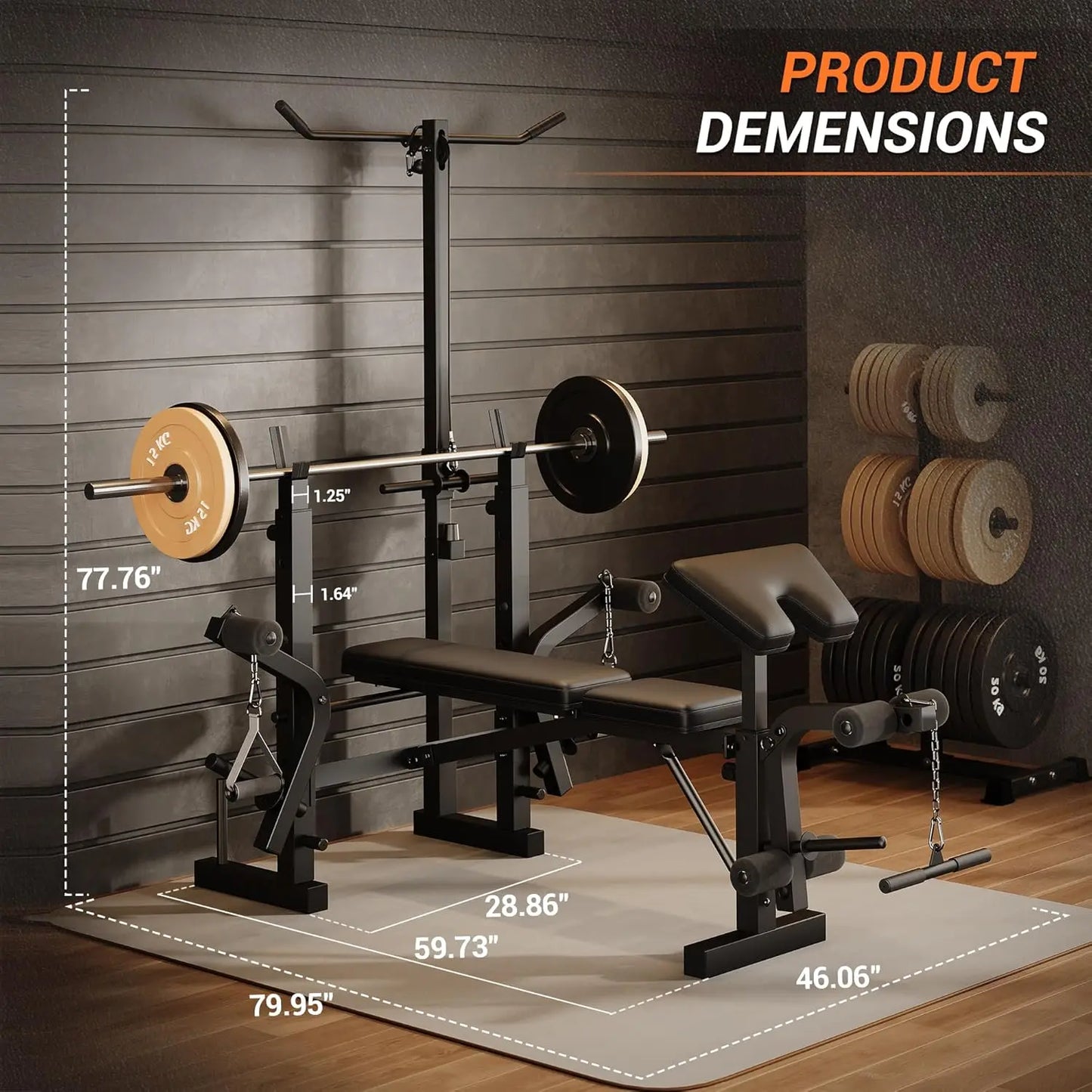 HiMISS 7 In 1 Weight Bench Set With Leg Extension Curl Preacher Curl Squat Rack