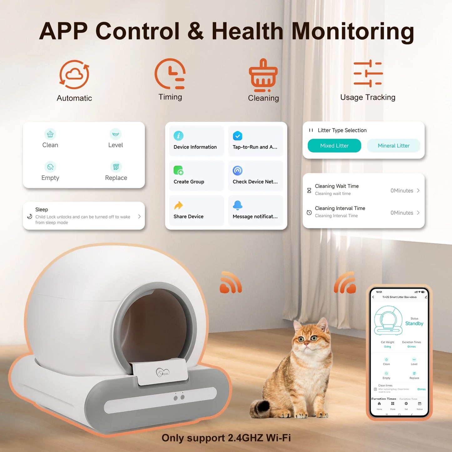 DOEL Self Cleaning Cat Litter Box AppEnabled 2 4G WiFi