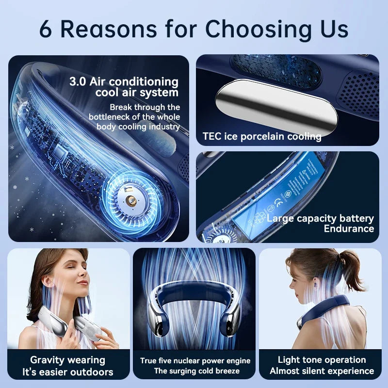 DELIXING 10000mAh Portable Neck Fan Bladeless Silent Rechargeable