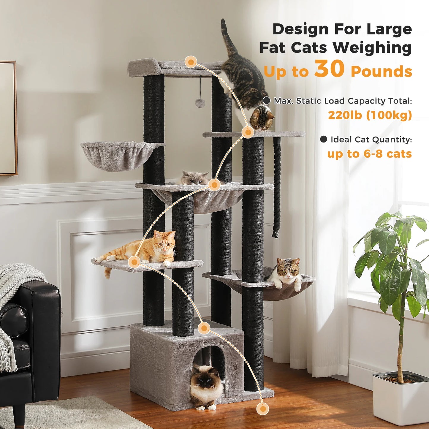 PAWZ Road Large Cat Tree for Big Cats With Hammock