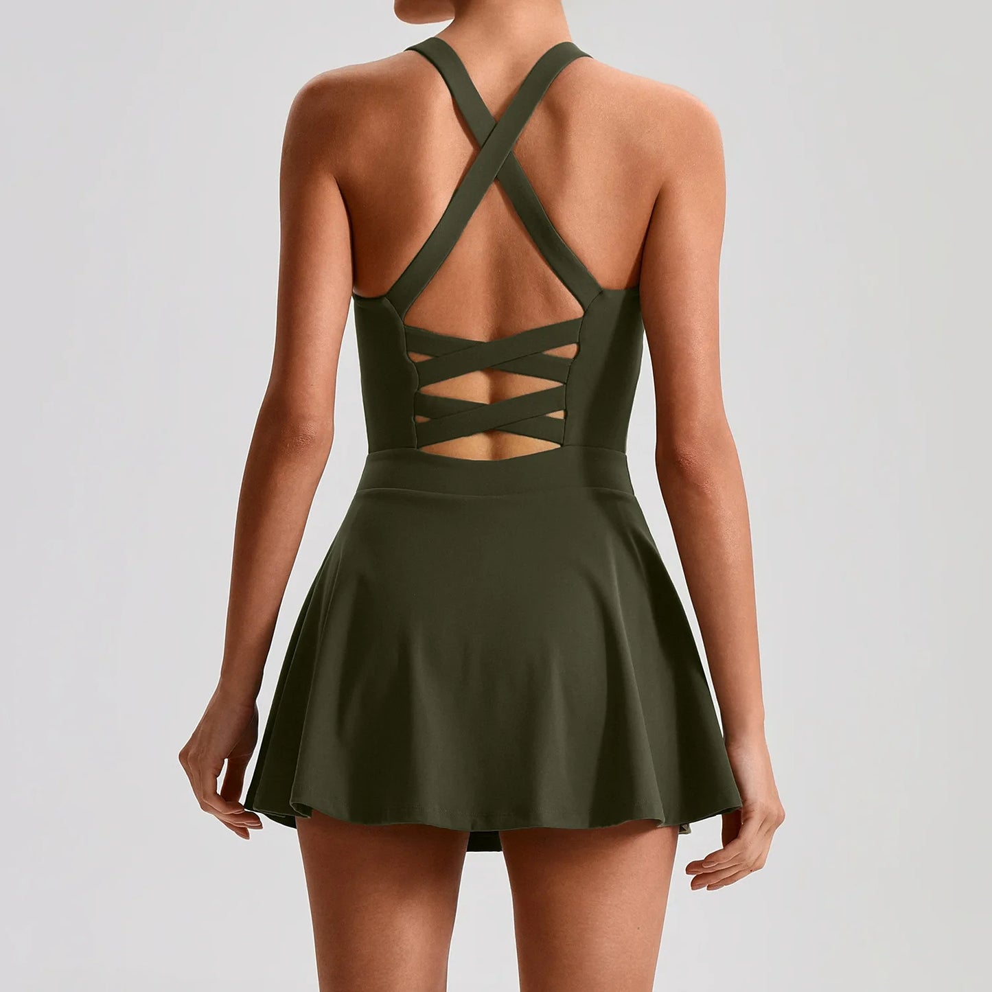 Women's Tennis Skirt Set With Pocket Culottes Crossed Back Gym Bra