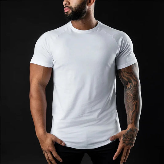 Plain Gym T Shirt Cotton Short Sleeve Crew Neck For Men