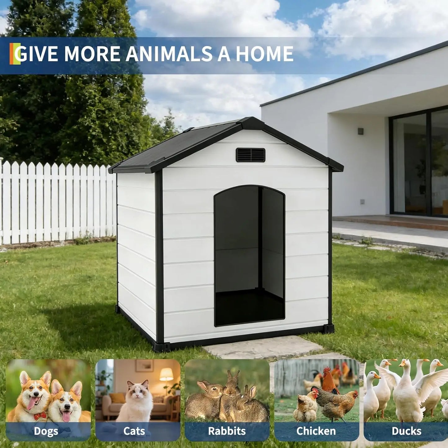 HiMISS Waterproof Indoor Outdoor Dog House With Removable Roof