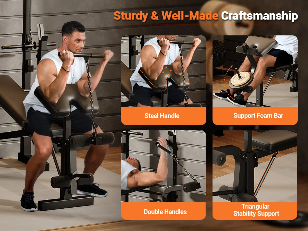 HiMISS Adjustable 4-in-1 Weight Bench With Leg Developer And Rack