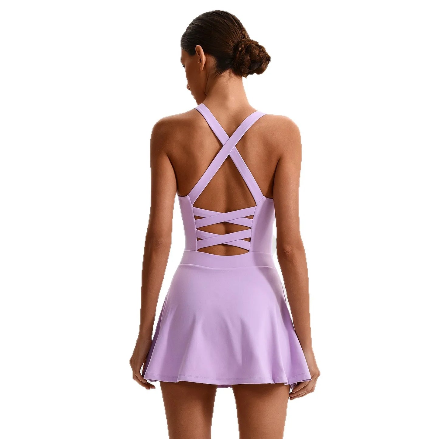 Women's Tennis Skirt Set With Pocket Culottes Crossed Back Gym Bra