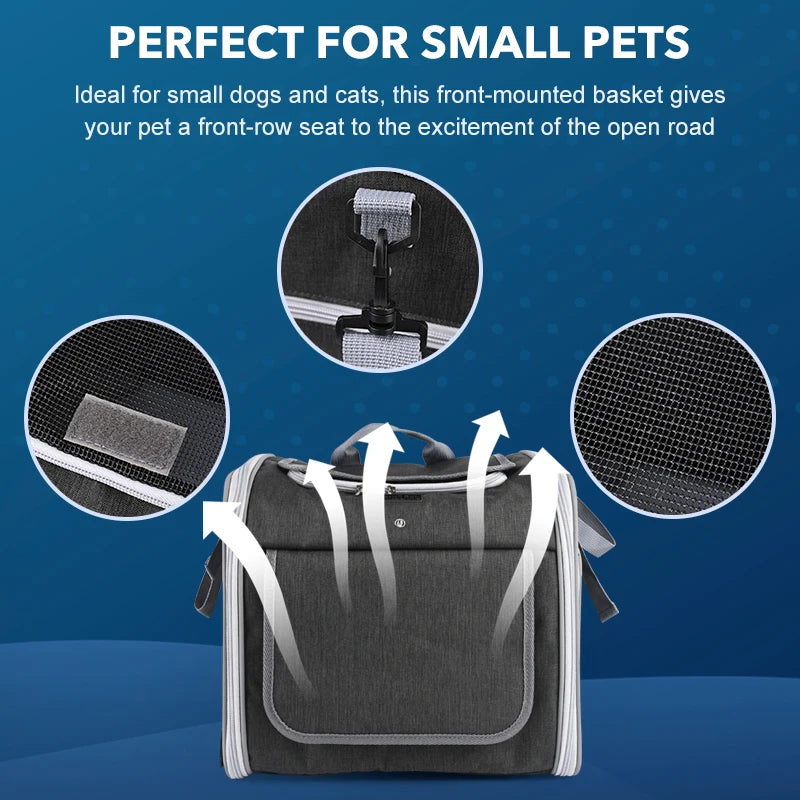 Fuled Dog Cat Bike Basket Carrier Expandable Soft Sided Backpack