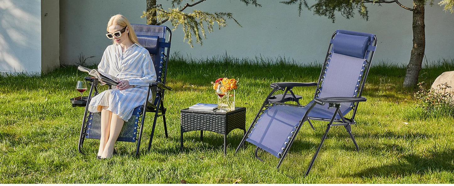 JHK Portable Zero Gravity Recliner Chairs Set of 2 With Cup Holder Trays