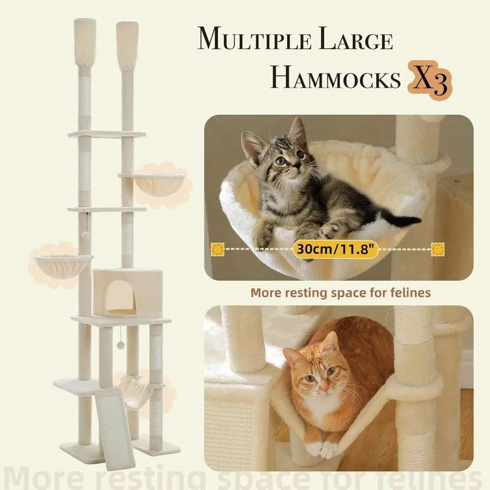 Floor To Ceiling Cat Tree Adjustable Height Activity Tower