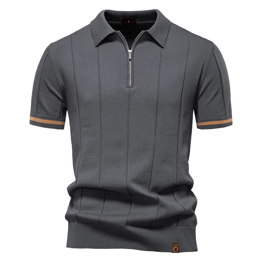 AIOPESON Mens Zipper Polo Shirt Slim Fit Sport Office Wear