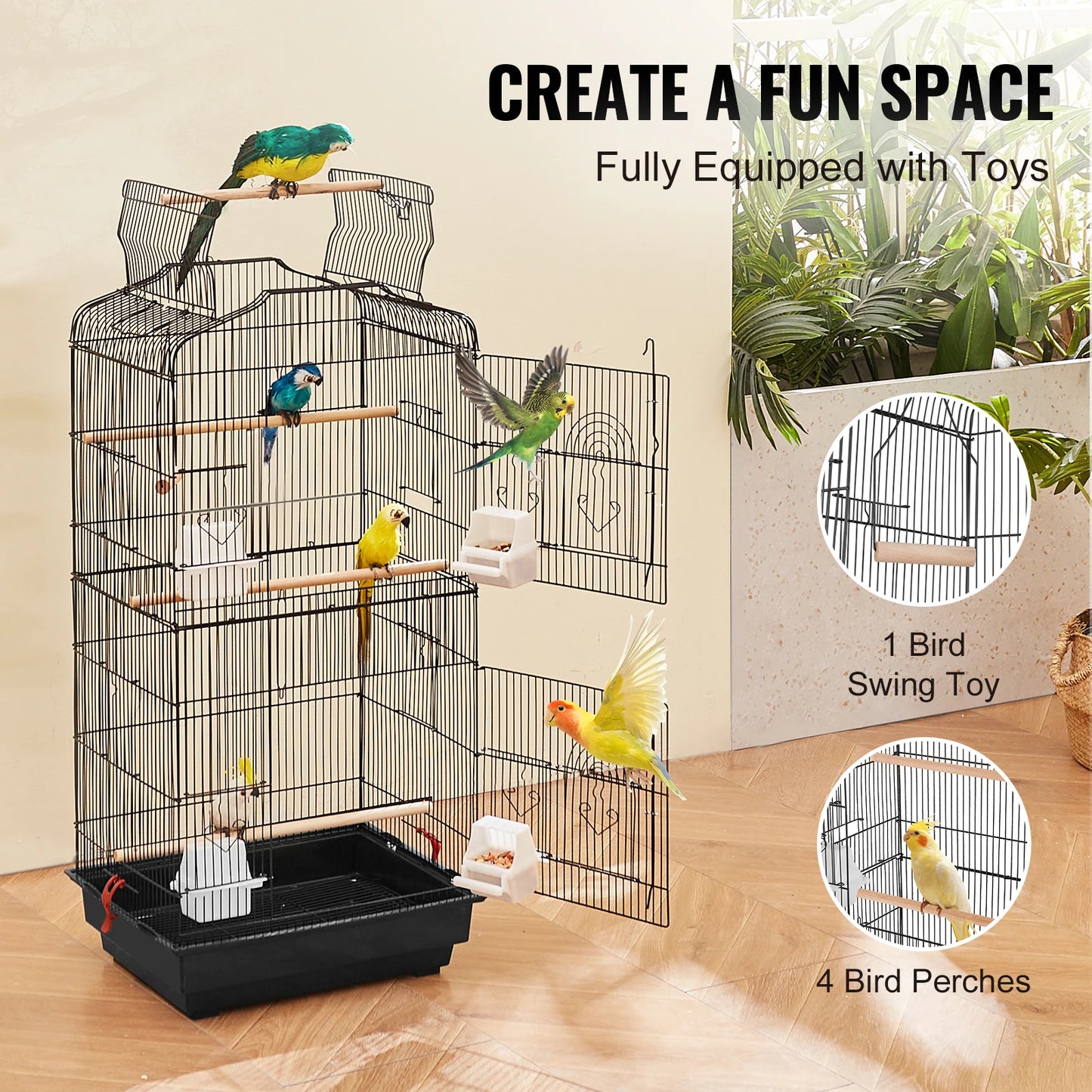SucceBuy Open Top Parrot Bird Cage With Swing And Perch