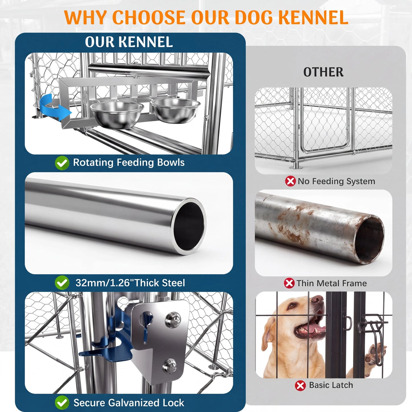 Heavy Duty Outdoor Dog Kennel With Dual Opening Doors