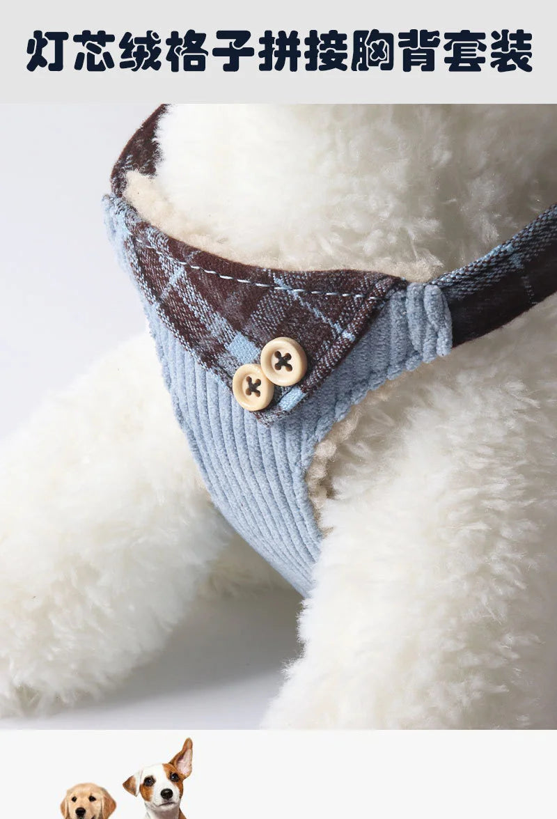 Aminger Corduroy Dog Harness Vest Style Adjustable Leash