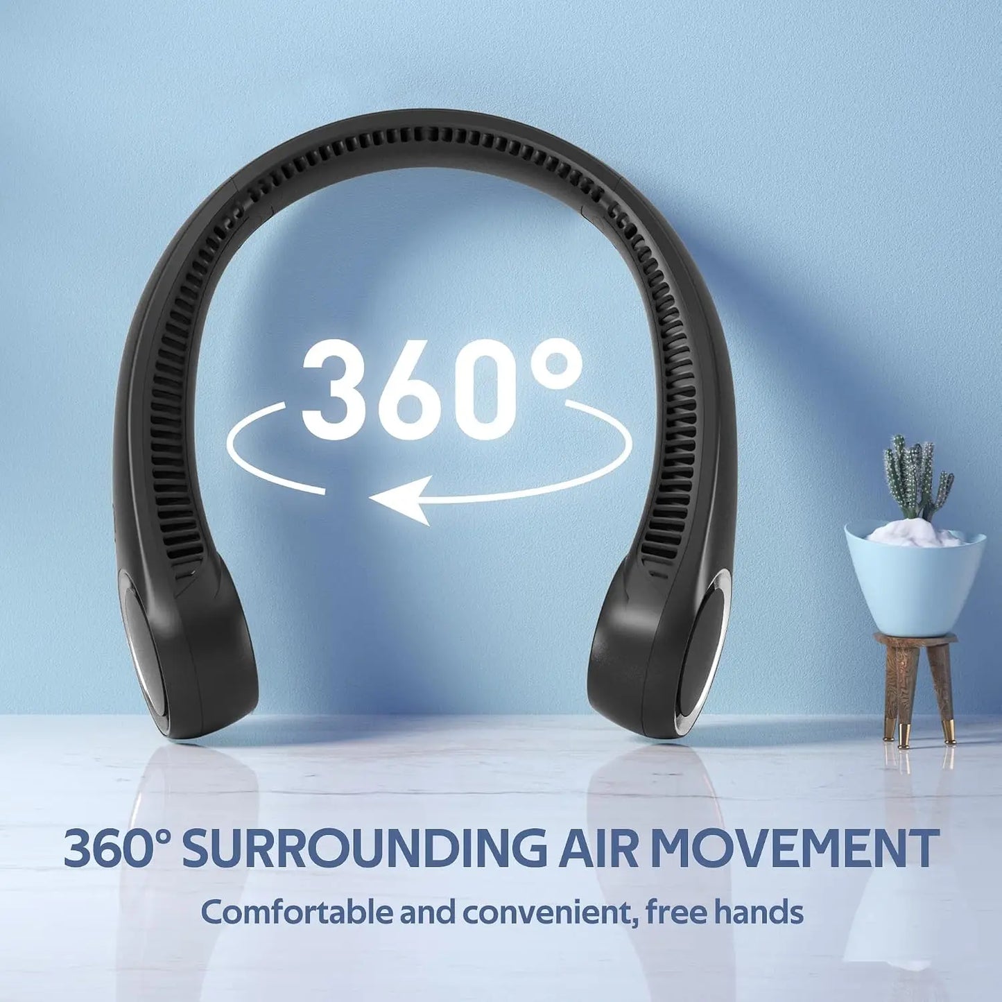 Portable Neck Fan Bladeless 360 Degree Cooling USB Rechargeable 3 Speeds