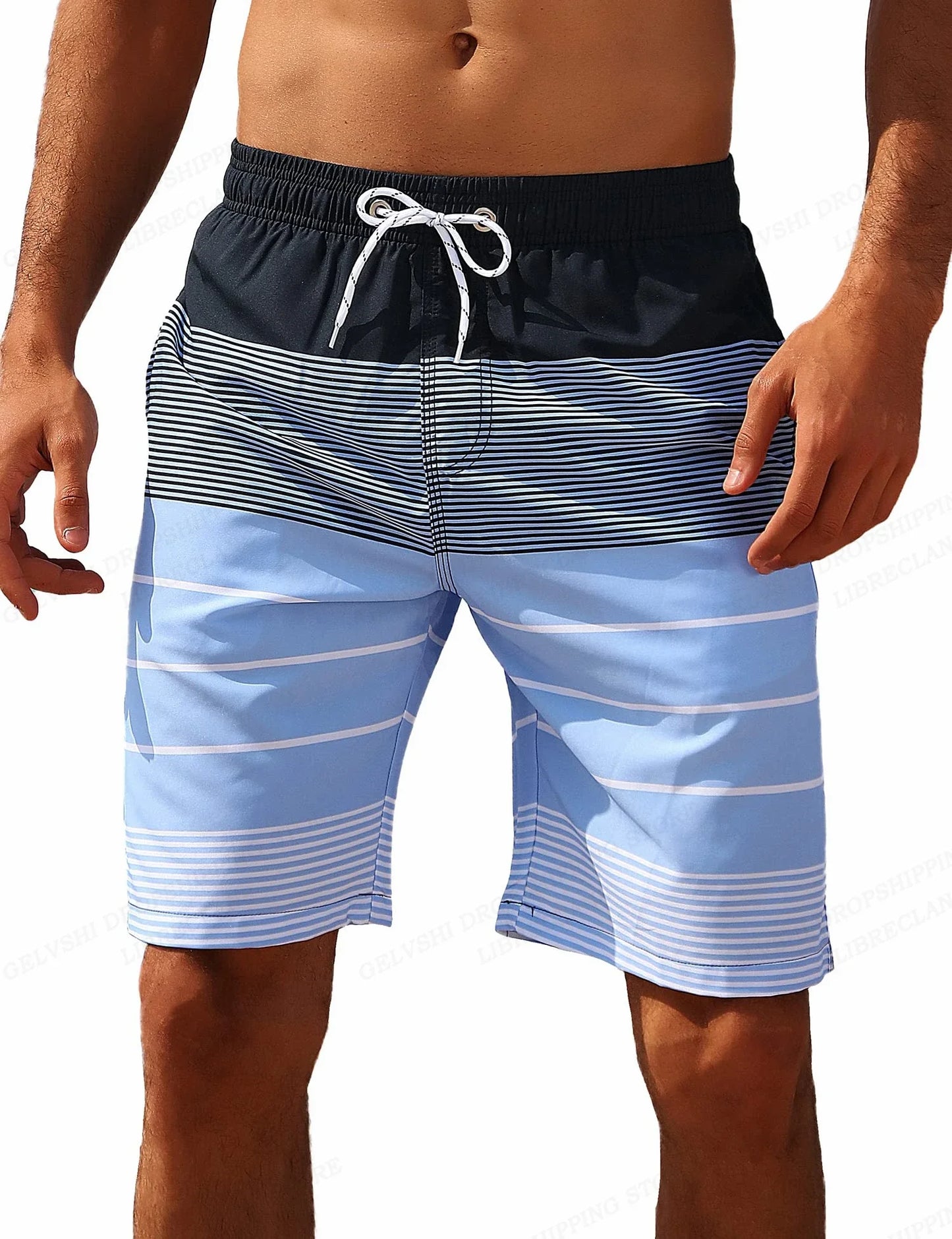 Summer Vacation Palm Tree Print Drawstring Board Shorts Breathable Streetwear