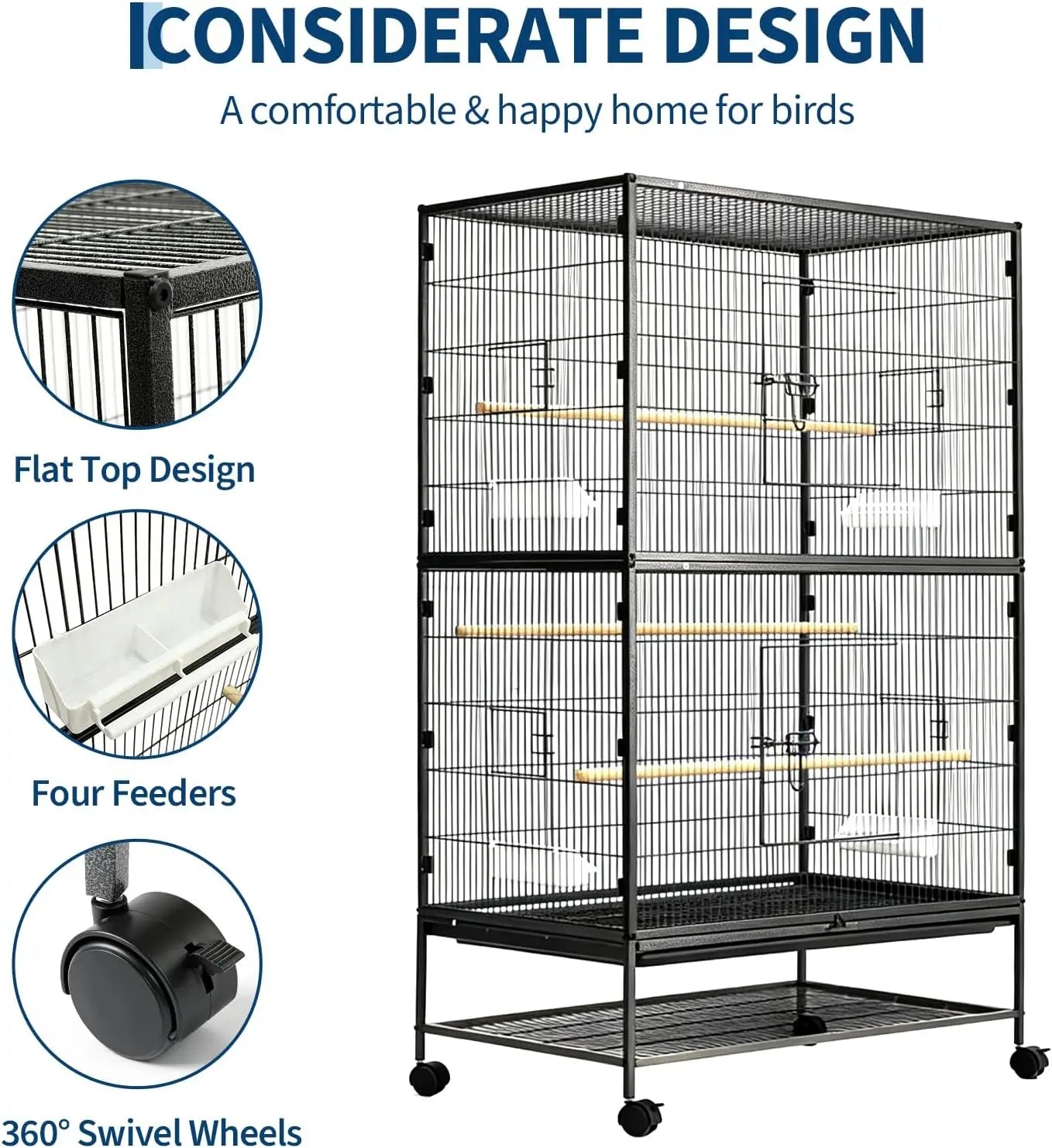 HiMISSCN Bird Cage With Rolling Storage Stands Parakeet Cage