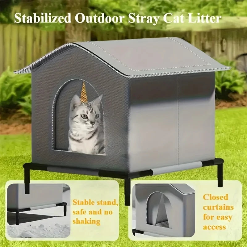 CWV Outdoor Cat House With Mat Waterproof Shelter For Cats
