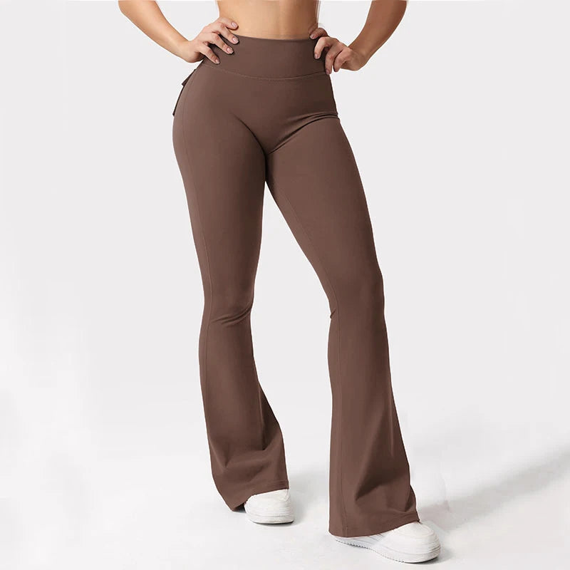 Women's Yoga Flare Trousers High Waist Pockets Wide Leg