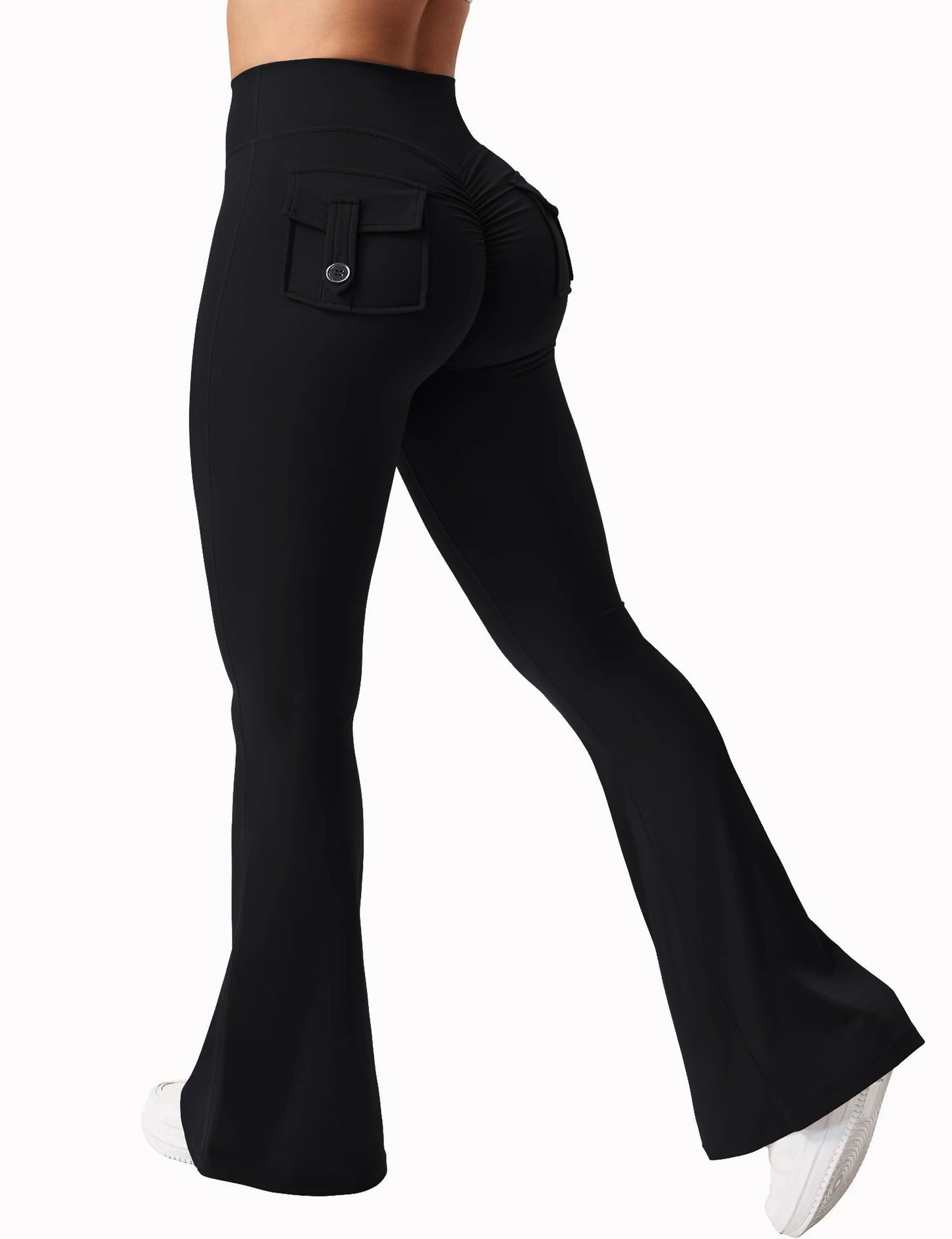 Women's Yoga Flare Trousers High Waist Pockets Wide Leg