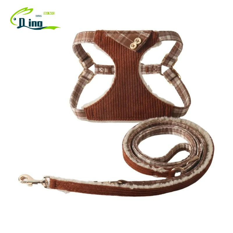 Aminger Corduroy Dog Harness Vest Style Adjustable Leash