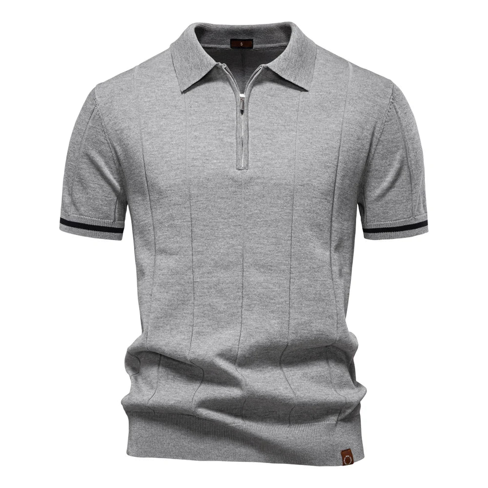 AIOPESON Mens Zipper Polo Shirt Slim Fit Sport Office Wear