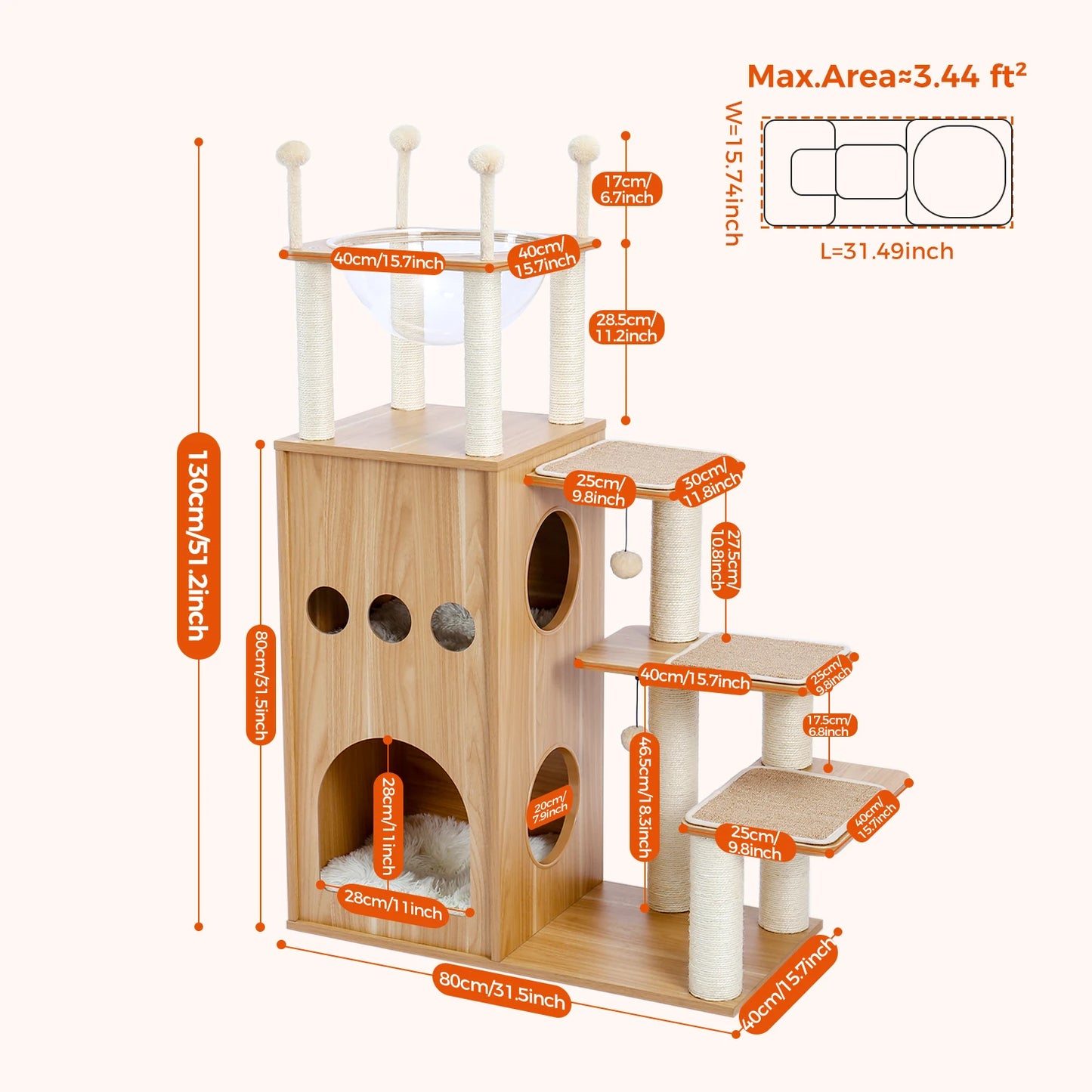 PAWZ Road Multi-Level Wood Cat Tree With Scratching Posts