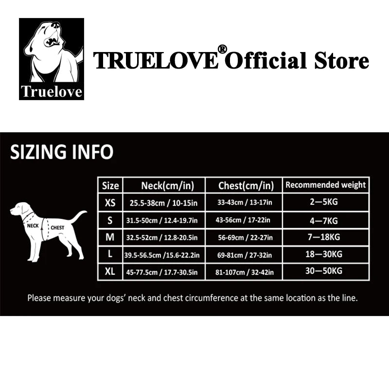 TrueLove Dog Harness Reflective Padded Quick Release Nylon