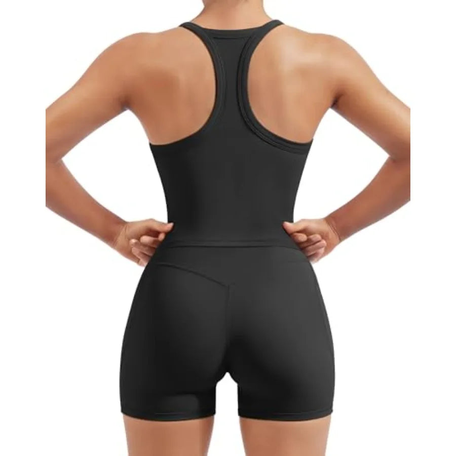 Women Two Piece Workout Set BuiltInBra Pockets Shorts TankTop